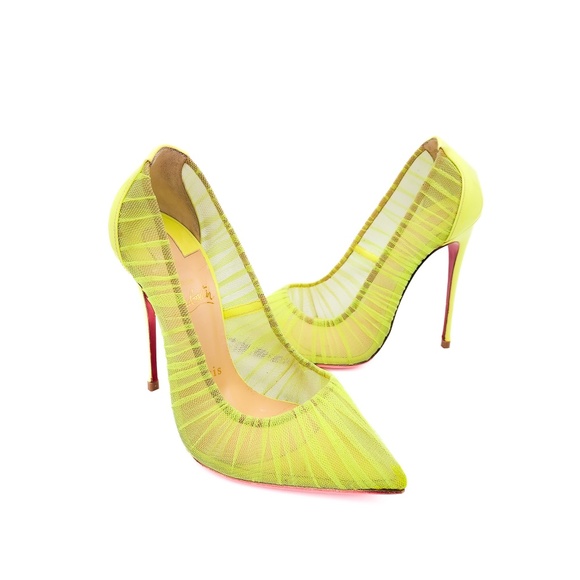 Christian Louboutin Neon Yellow Tulle Mesh Pumps Heels EU 37 - Picture 1 of 9